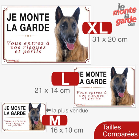 Malinois, sticker photo "Je Monte la Garde, risques et périls" 3 Tailles