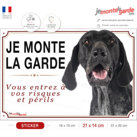 Sticker Braque Allemand noir "JE MONTE LA GARDE" pour portail, fabrication française durable