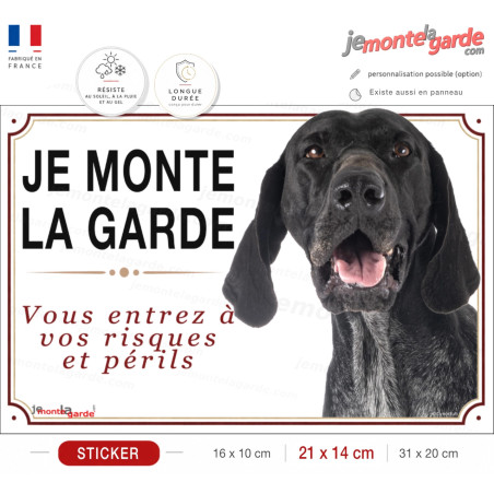 Sticker Braque Allemand noir "JE MONTE LA GARDE" pour portail, fabrication française durable