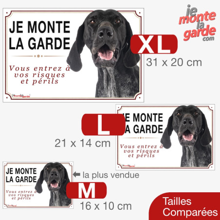 Braque Allemand noir, sticker photo "Je Monte la Garde, risques et périls" 3 Tailles
