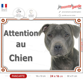 Staffie Bleu gris, Plaque portail "Attention au Chien" photo Staffordshire Bull Terrier, résiste dehors, idée cadeau