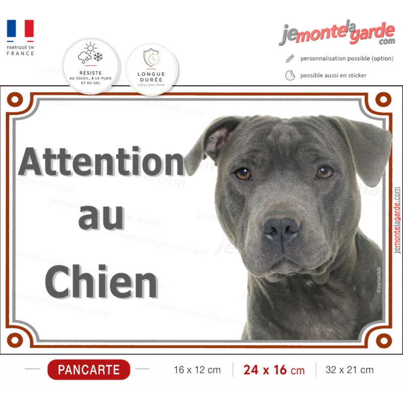 Staffie Bleu gris, Plaque portail "Attention au Chien" photo Staffordshire Bull Terrier, résiste dehors, idée cadeau