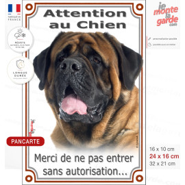 Mastiff Fauve, Plaque verticale Portail "Attention au Chien, merci de ne pas entrer sans autorisation" photo, résiste dehors