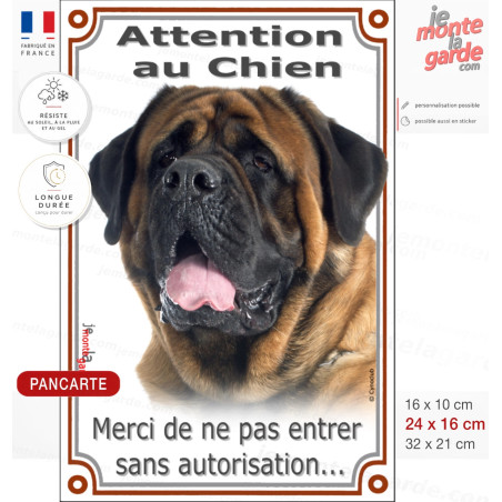 Mastiff Fauve, Plaque verticale Portail "Attention au Chien, merci de ne pas entrer sans autorisation" photo, résiste dehors