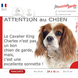 Plaque portail humour "Attention au Chien, le Cavalier King Charles blenheim est une excellente sonnette" photo, résiste dehors
