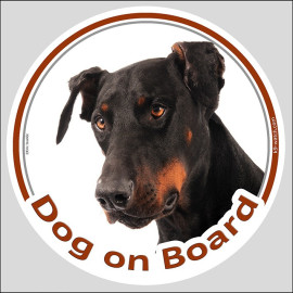 Black and rust Dobermann “Dog on Board” car sticker with an elegant watchful portrait.