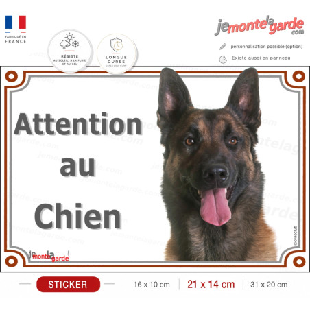 Berger Belge Malinois, panneau autocollant "Attention au Chien" Pancarte photo sticker adhésif, dehors, idée cadeau