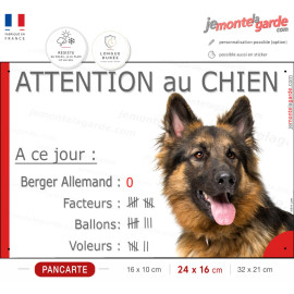 Berger Allemand Poils Longs, Pancarte Portail drôle "nombre de Facteurs, Voleurs,  attention au chien" résiste dehors