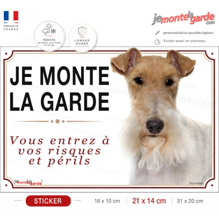Sticker Fox Terrier à poil dur "JE MONTE LA GARDE, risques et périls" porail