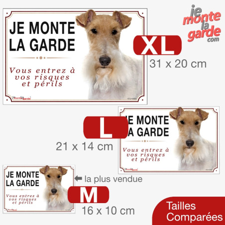 Fox-Terrier, sticker photo "Je Monte la Garde, risques et périls" 3 Tailles