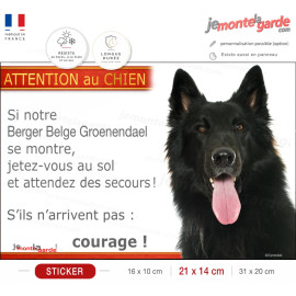 Berger Belge Groenendael, Sticker humour "Attention au Chien, montre, jetez-vous au sol et attendez secours" autocollant photo
