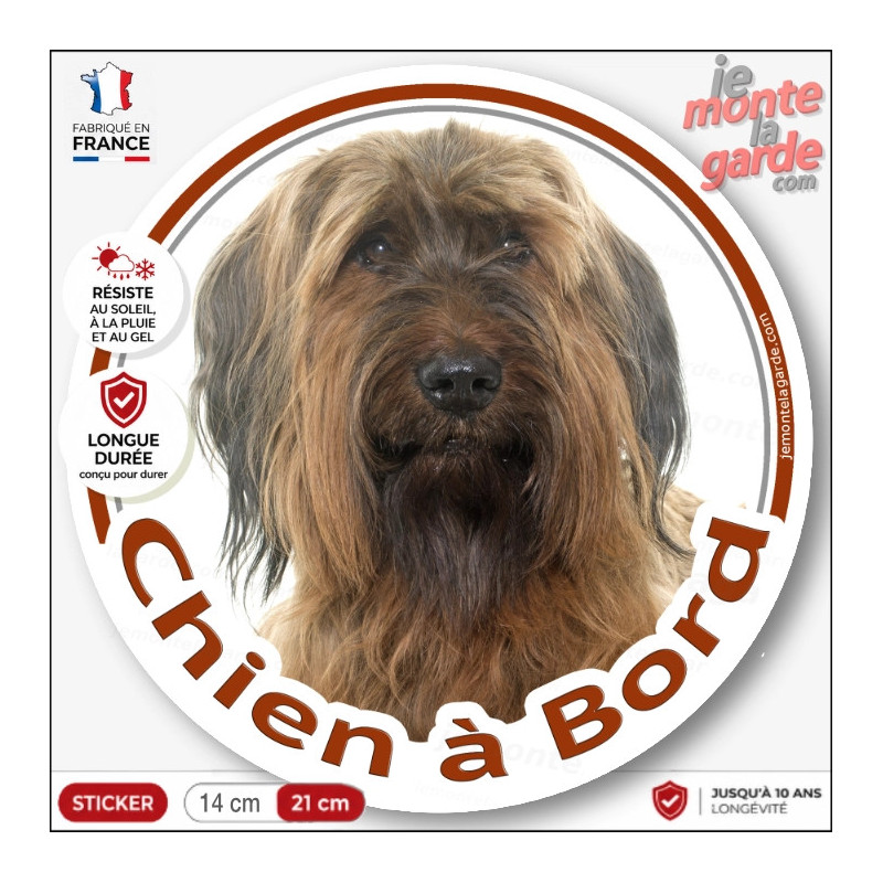 Sticker autocollant rond "Chien à Bord" Briard, Berger de Brie fauve marron, adhésif vitre voiture, chien auto photo Sticker autocollant rond "Chien à Bord" Briard, Berger de Brie fauve marron, adhésif vitre voiture, chien auto photo