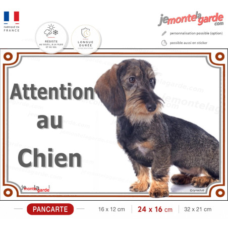 Teckel Poils Durs, plaque portail "Attention au Chien" résiste dehors, 3 Tailles