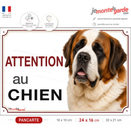 Pancarte Saint-Bernard à poil long "ATTENTION au CHIEN" pour portail, fabrication française durable