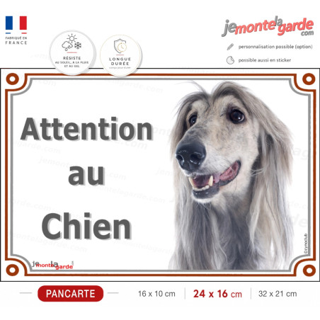 Lévrier Afghan bleu, plaque portail "Attention au Chien" 3 Tailles