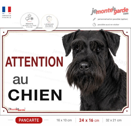 Pancarte Schnauzer noir "ATTENTION au CHIEN" pour portail, signalétique française durable