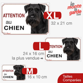 Schnauzer noir, plaque portail "Attention au Chien" résiste dehors, 3 Tailles
