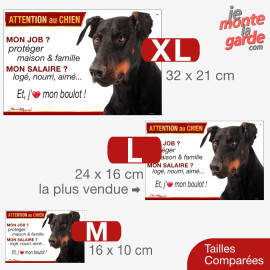 Dobermann, plaque humour "Attention au Chien, j'aime mon boulot" 3 Tailles JOB