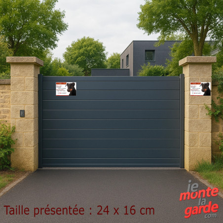 Dobermann, plaque Attention au Chien humour – mon job ? protéger maison & famille, photo installation sur portail entrée Maison