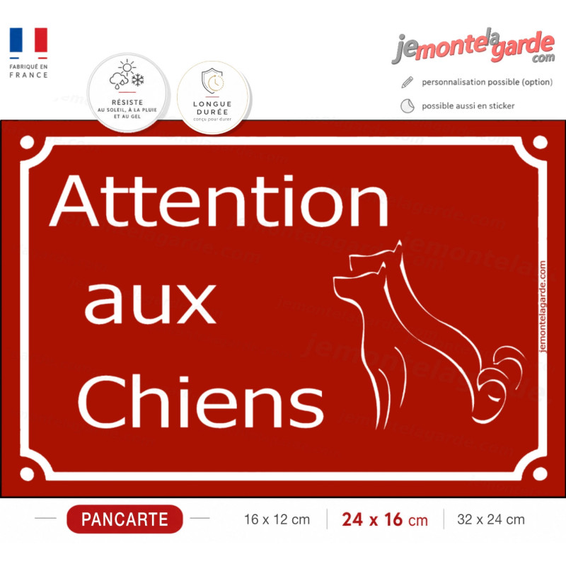 "Attention aux Chiens" Plaque de Rue pluriel Bordeaux portail couleur plusieurs chiens, rouge basque, résiste dehors
