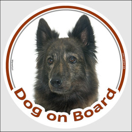 Long-haired Dutch Shepherd “Dog on Board” sticker with an elegant brindle Hollandse Herder portrait.