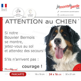 Bouvier Bernois, Panneau portail "Attention au Chien, montre, jetez-vous sol attendez secours" photo, résiste dehors