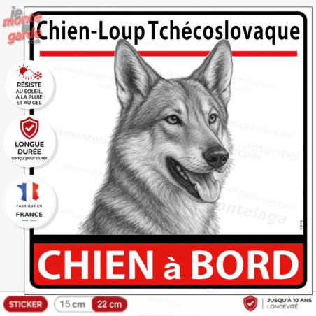 Sticker carré Chien-Loup Tchécoslovaque "CHIEN à BORD" pour voiture, fabriqué en France