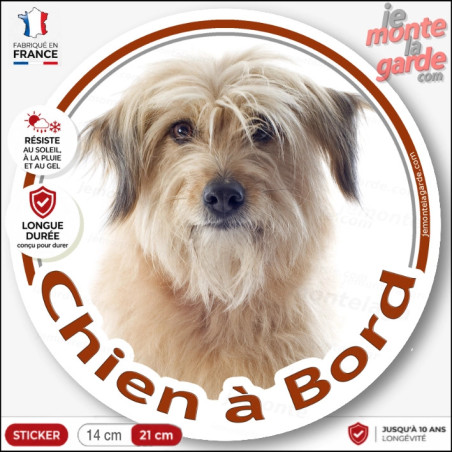 Berger des Pyrénées fauve Tête, sticker autocollant rond "Chien à Bord" Labrit disque, adhésif vitre voiture photo