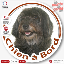 Berger des Pyrénées noir, sticker autocollant rond "Chien à Bord" Labrit disque photo adhésif vitre voiture
