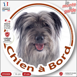 Labrit, Berger des Pyrénées gris bleu Tête, sticker autocollant rond "Chien à Bord" Disque adhésif vitre voiture photo arlequin