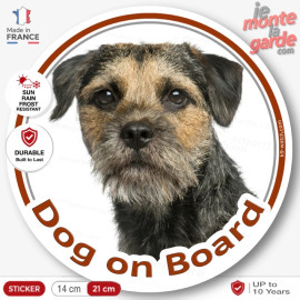 Border Terrier Head, circle sticker "Dog on board" decal adhesive car label photo notice