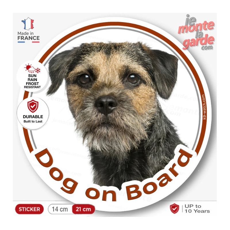 Border Terrier Head, circle sticker "Dog on board" decal adhesive car label photo notice
