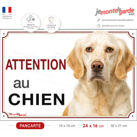 Pancarte Setter Anglais lemon belton "ATTENTION au CHIEN" pour portail, fabrication française durable