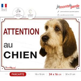 Pancarte Grand Basset Griffon Vendéen "ATTENTION au CHIEN" blanc et noir avec marques fauves
