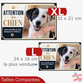 Photo Personnalisable, plaque portail "Attention au Chien, vous entrez à vos Risques et Périls" résiste dehors,  2 Tailles D