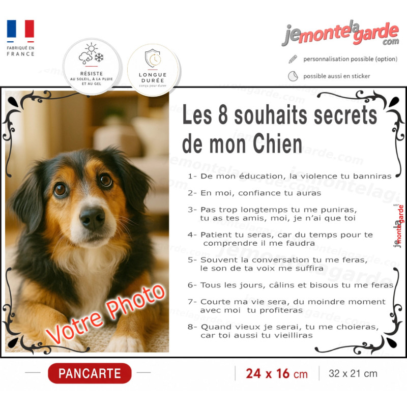 Photo Personnalisable, plaque "Les 8 Souhaits Secrets" idée cadeau règles maison commandements dedans ou dehors