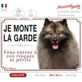 Je monte la garde Spitz-Loup Keeshond, vous entrez à vos risques, photo pancarte portail sécurité propriété, résiste dehors