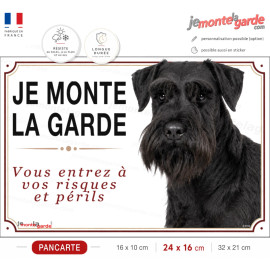 Pancarte Schnauzer noir "JE MONTE LA GARDE" pour portail, barbe fournie et fabrication française