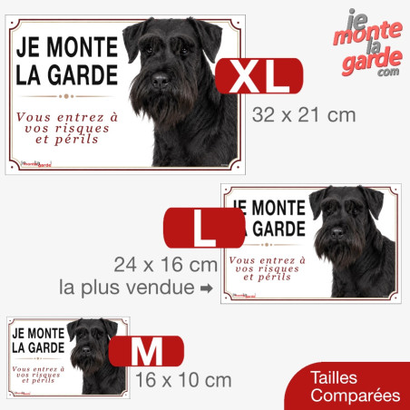 Schnauzer noir, plaque portail "JE MONTE LA GARDE, risques et périls" 3 Tailles
