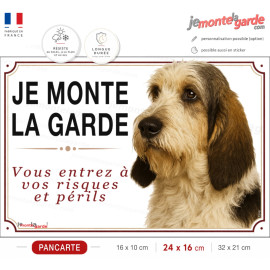 Pancarte Grand Basset Griffon Vendéen "JE MONTE LA GARDE" blanc, noir et fauve pour portail