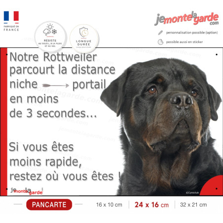 Rottweiler, plaque humour attention au chien extérieure "parcourt Distance Niche - Portail moins 3 secondes, rapide" photo Rott