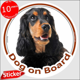 Black & Tan English Cocker Spaniel “Dog on Board” car sticker featuring an elegant long-haired portrait for vehicle windows