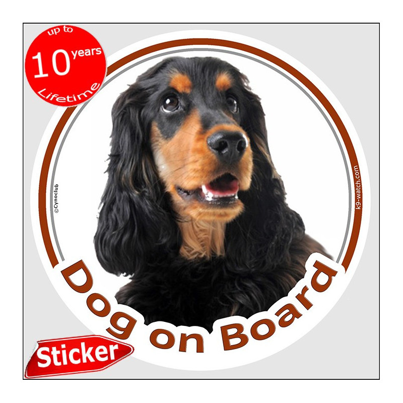 Black & Tan English Cocker Spaniel “Dog on Board” car sticker featuring an elegant long-haired portrait for vehicle windows