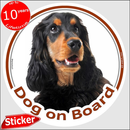 Black & Tan English Cocker Spaniel “Dog on Board” car sticker featuring an elegant long-haired portrait for vehicle windows