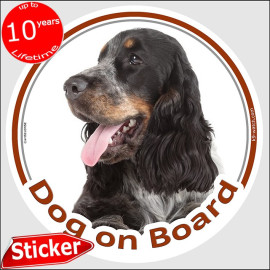 Tricolour English Cocker Spaniel “Dog on Board” car sticker featuring an elegant portrait for vehicle windows.