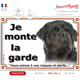 Rottweiler Sombre, plaque portail extérieur "Je Monte la Garde, risques et périls" rott attention au chien photo, résiste dehors