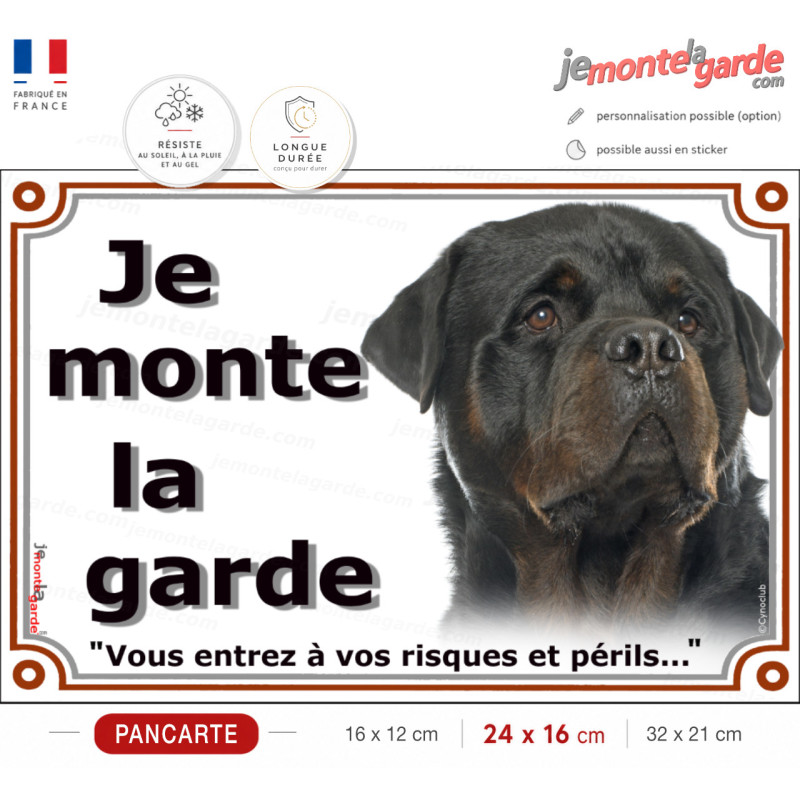 Rottweiler Sombre, plaque portail extérieur "Je Monte la Garde, risques et périls" rott attention au chien photo, résiste dehors