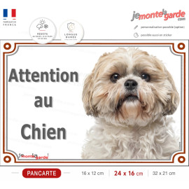 Shih-Tzu fauve Tête, plaque portail "Attention au Chien" photo race Shitsu sable beige crème, résiste dehors