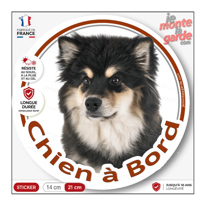 Chien Finnois de Laponie noir et feu, sticker autocollant rond "Chien à Bord" Disque photo Suomenlapinkoira adhésif voiture Chien Finnois de Laponie noir et feu, sticker autocollant rond "Chien à Bord" Disque photo Suomenlapinkoira adhésif voiture