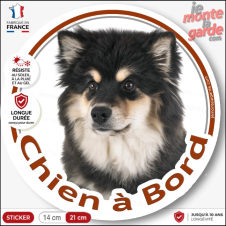 Chien Finnois Laponie, sticker voiture rond "Chien à Bord" 2 Tailles Chien Finnois Laponie, sticker voiture rond "Chien à Bord" 2 Tailles